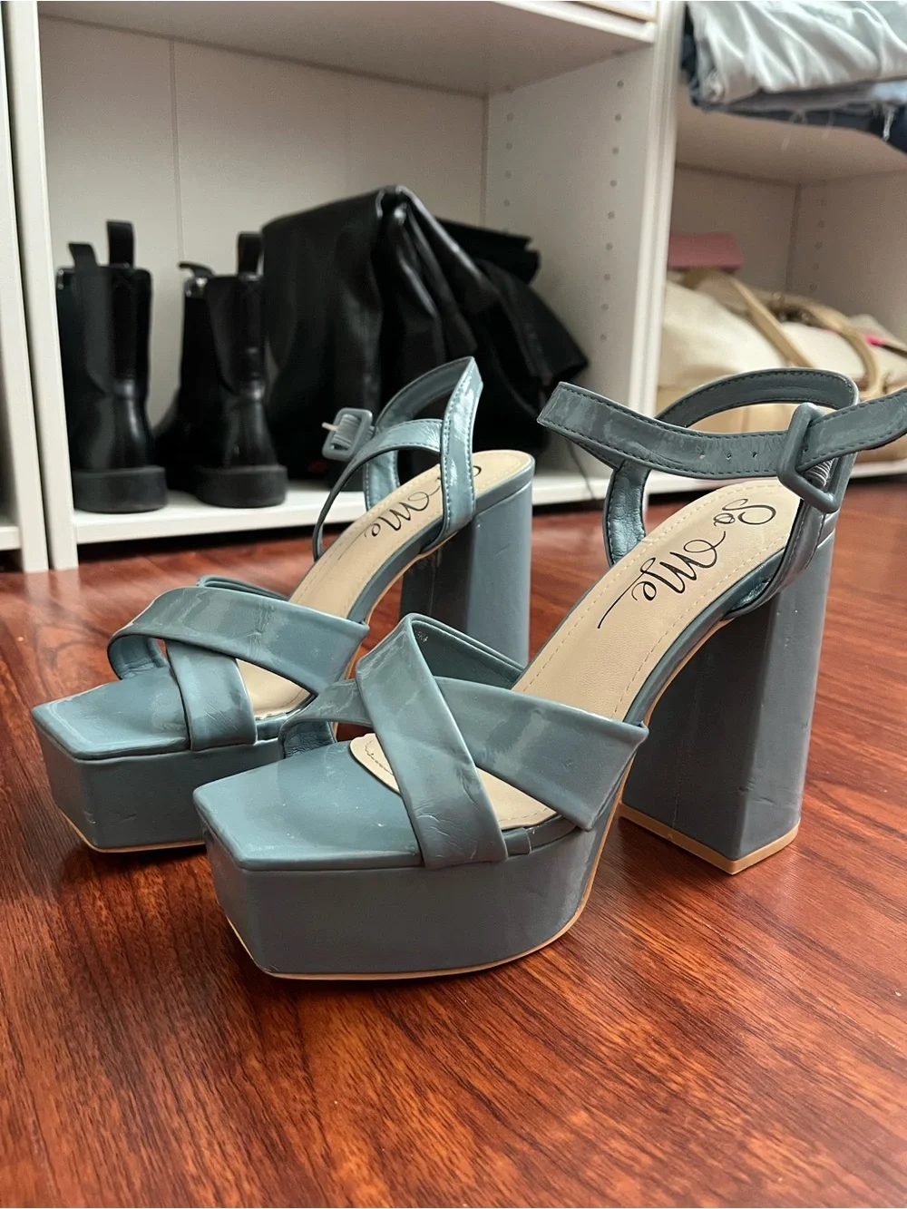 Elle Blue Patent Platform Sandals